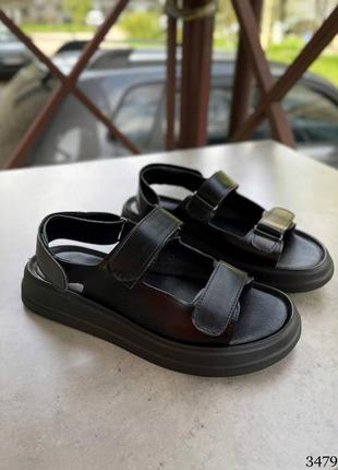 Босоножки женские кожаные черные сандалии на липучках10 фото