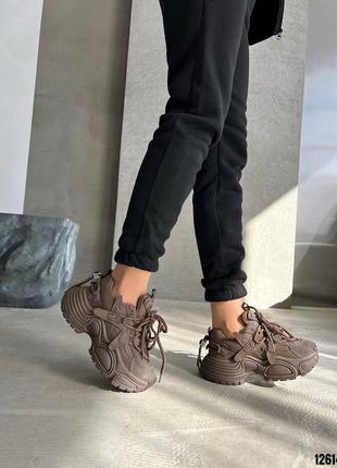 Кроссовки 12614, р.36,37,38,39,40, натуральный велюр+ эко-кожа, шоколад