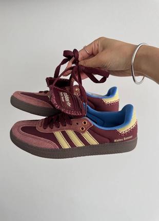 Женские кроссовки в стиле adidas samba x walles bonner burgundy premium.