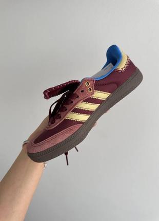 Женские кроссовки adidas samba x walles bonner burgundy premium.6 фото