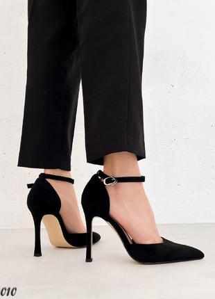 Женские черные туфли на шпильке эко-замша весна осень2 фото