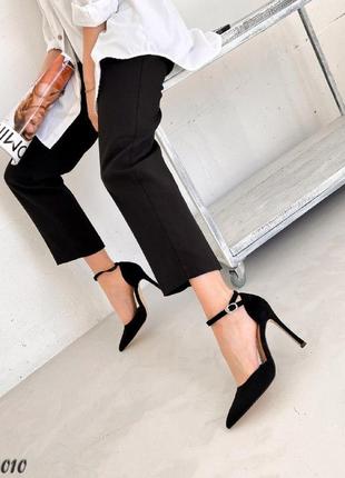 Жіночі чорні туфлі на шпильці еко-замша весна осінь3 фото