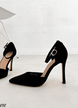 Жіночі чорні туфлі на шпильці еко-замша весна осінь4 фото