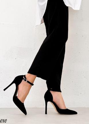 Женские черные туфли на шпильке эко-замша весна осень5 фото