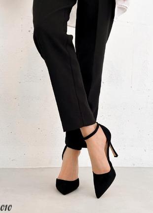 Жіночі чорні туфлі на шпильці еко-замша весна осінь7 фото
