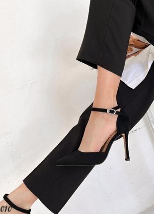 Жіночі чорні туфлі на шпильці еко-замша весна осінь9 фото