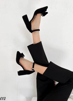 Женские черные туфли на каблуке эко-замша весна осень3 фото