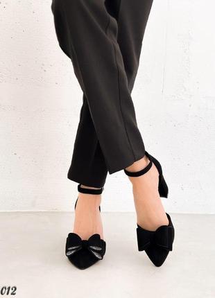 Женские черные туфли на каблуке эко-замша весна осень7 фото