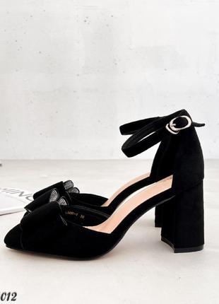 Женские черные туфли на каблуке эко-замша весна осень10 фото