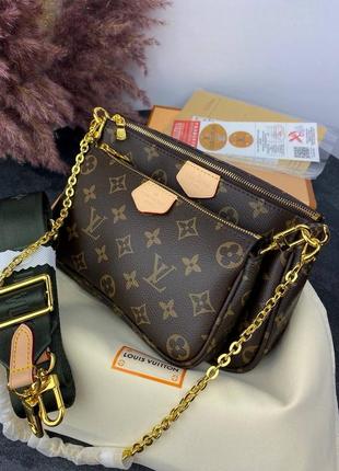 Сумка клатч premium 1:1 lv multi pochette brown/green5 фото