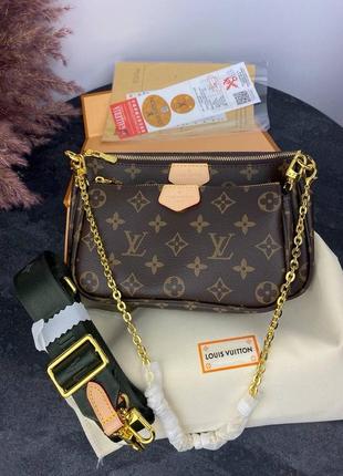 Сумка клатч premium 1:1 lv multi pochette brown/green