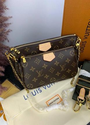 Сумка клатч premium 1:1 lv multi pochette brown/green7 фото