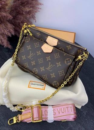 Сумка клатч premium 1:1  lv multi pochette brown/green4 фото
