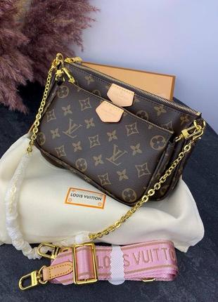 Сумка клатч premium 1:1 lv multi pochette brown/green4 фото