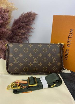 Сумка клатч premium 1:1 lv multi pochette brown/green3 фото