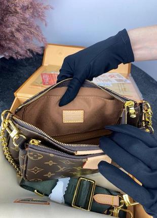 Сумка клатч premium 1:1  lv multi pochette brown/green6 фото