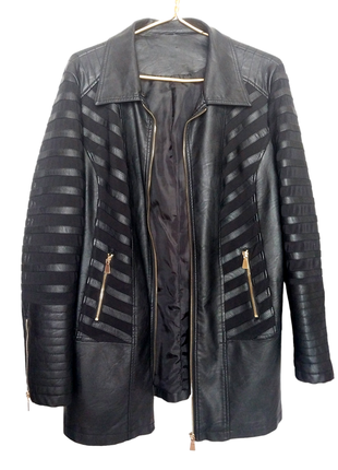 Черная кожаная куртка большой размер4 фото