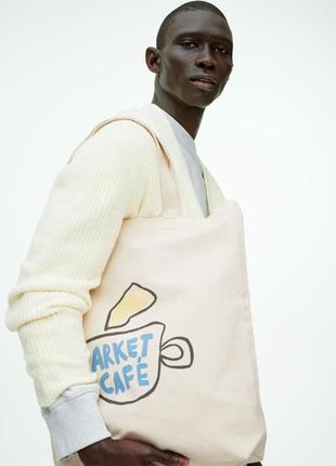 Великий міцний бежевий шопер з бавовни сумка arket cafe cos other stories massimo3 фото