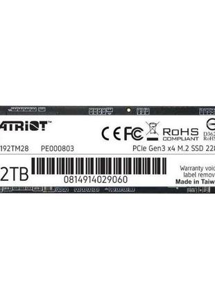 Твердотельный накопитель ssd m.2 patriot p310 1920gb nvme 2280 pcie 3.0x4 3d nand tlc p310p192tm28