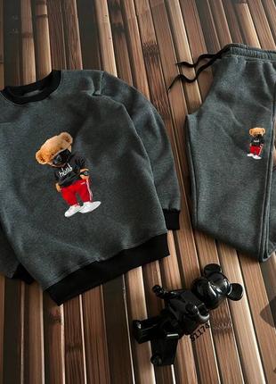 Утеплений на флісі світшот мішка teddy + спортивні штани, теплий спортивний костюм преміум якості
