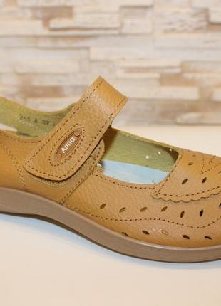 Туфли женские рыжие на липучке натуральная кожа т1692