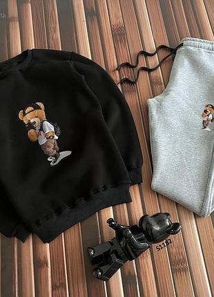 Утеплений на флісі світшот мішка teddy + спортивні штани, теплий спортивний костюм преміум якості