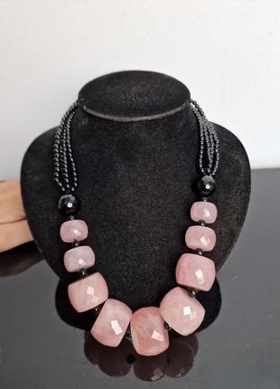 Бусы розовый кварц натуральные