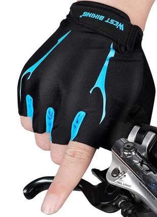 Перчатки велосипедные спортивные west biking 0211190 без пальцев. l blue l3 фото