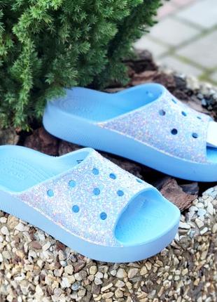 Crocs classic platform glitter slide3 фото