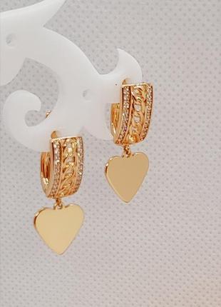 Сережки підвіски, xuping , позолота 18к, 1,6см.
