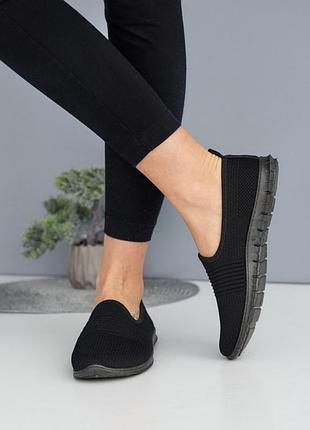 Женские черные текстильные мокасины, 36-41р