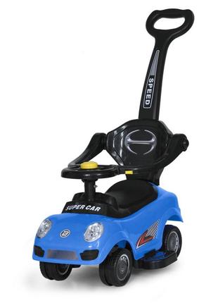 Детская каталка-толокар m 5784-4 синий, c родительской ручкой