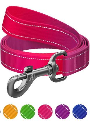 Повідець для собак нейлоновий waudog nylon mono, світловідбивний, m, ш 20 мм, дов 200 см, рожевий