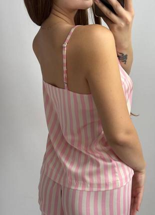 Пижама сатин атлас шелк розовая в полоску шорты майка комплект виктория сикрет victoria secret2 фото