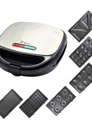 Мультимейкер 6в1 domotec 7706 електрична вафельниця горішниця седвиниця бутербродниця бельгійська вафля