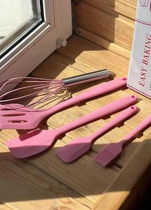 Набір кухонного приладдя easy baking рожевий, силіконовий набір із 5 предметів для кухні