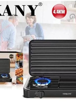 Двухконфорочная газовая настольная плита sokany sk-6002 мощность 4,4 квт