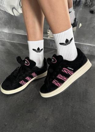 Женские кроссовки в стиле adidas campus black / pink zebra premium.3 фото