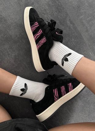 Женские кроссовки в стиле adidas campus black / pink zebra premium.5 фото