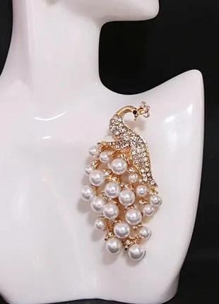 Роскошная крупная брошь жемчужная птица, павлин, 109884