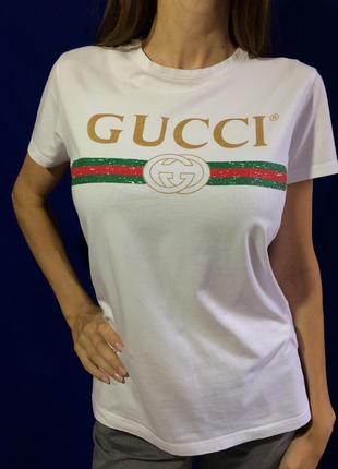 Женская белая   футболка gucci3 фото
