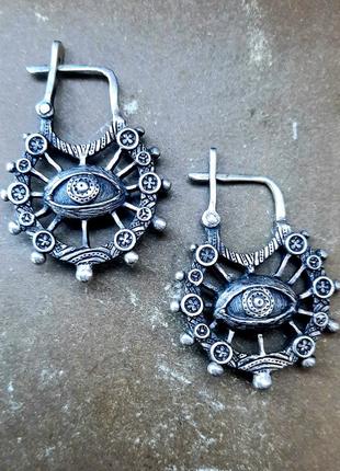 Уникальные серебряные 925 дизайнерские серьги в едином экземпляре слованьский стиль оберегает "око"