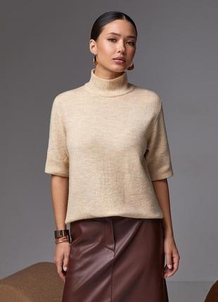 Джемпер женский с коротким рукавом с шерстью мериноса, бежевый цвет. модель 2797