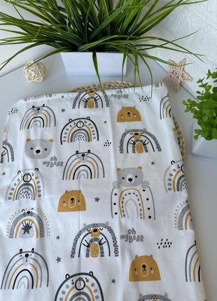Пелюшка багаторазова непромокаюча веселки та тварини гірчичні 80х100 см columpio