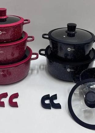 Набор посуды с гранитным антипригарным покрытием higher kitchen hk-325 (черный, красный)
