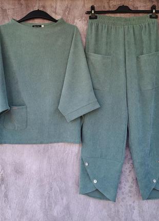 Стильний жіночий прогулянковий костюм, кофта та штани, мікровельвет, 54/56р.р., див. заміри в описі