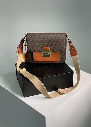 Сумка michael kors sloan editor medium bag cream/ brown 2