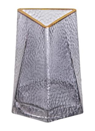 Стеклянная ваза для цветов декоративная треугольная 15.5 см с золотой каймой