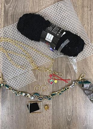 Канва с фурнитурой и нитками набор для создания сумки своими руками черными