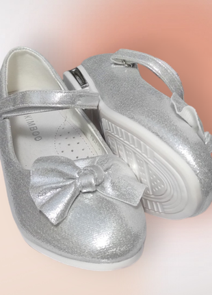 Туфли для девочки нарядные серебро блестящие праздничные с бантиком новые уценка маломер9 фото